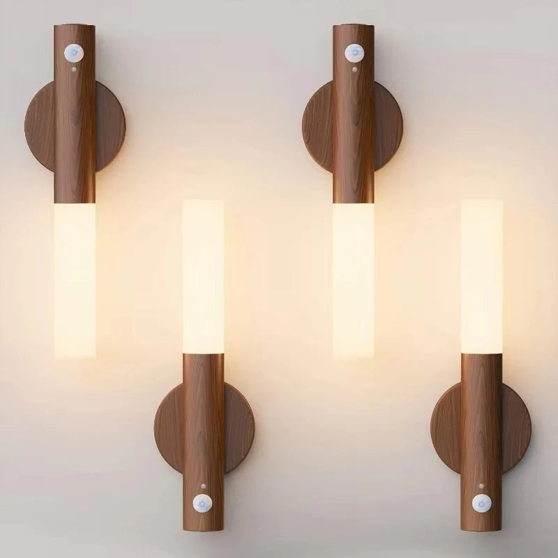 Night Light Motion Sensor Night Lights Rechargeable Wall Sconces Magnetic Wall Lights Wooden Wall Lighting for Bedroom Stair