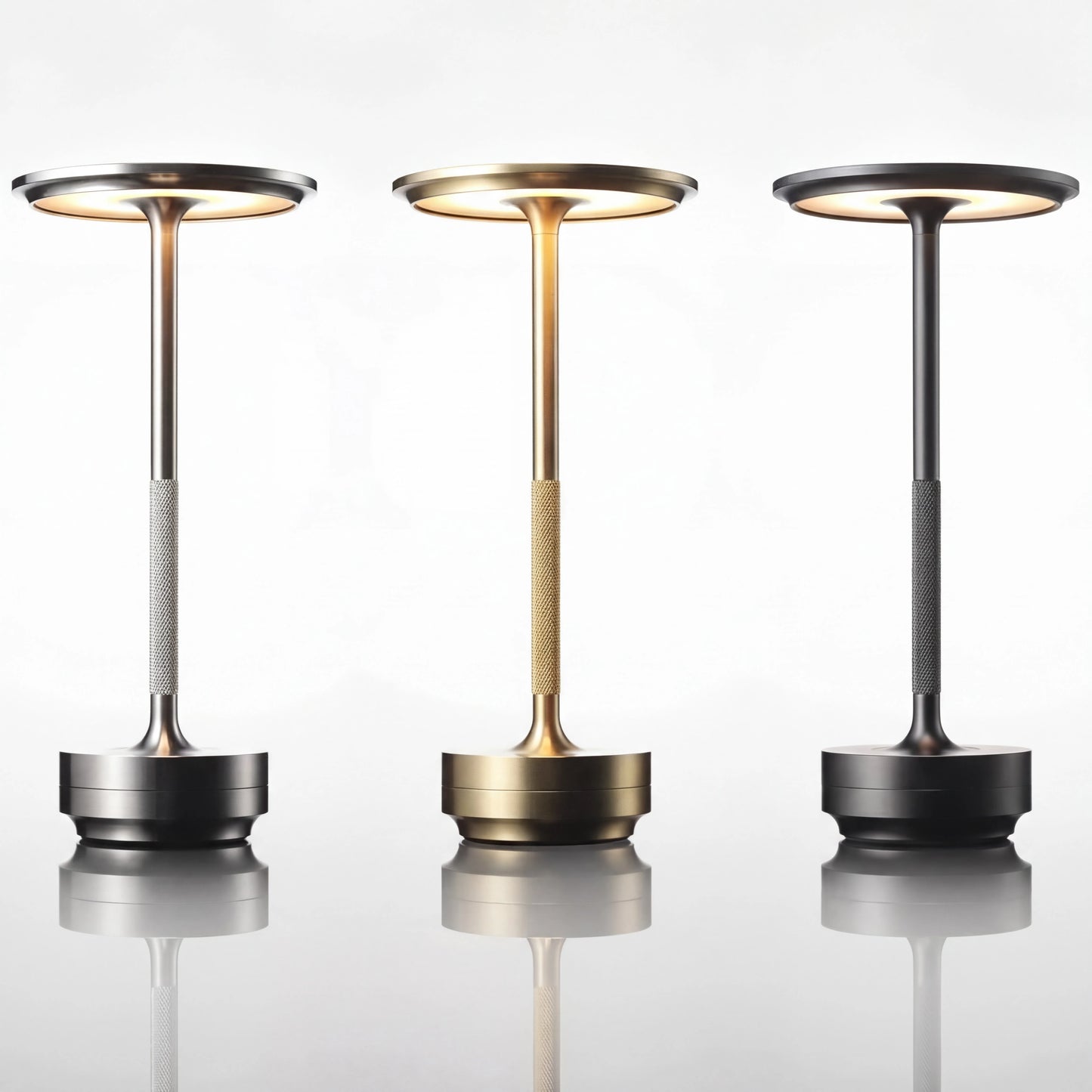 Lámpara de mesa inalámbrica recargable Eclara Ilumina tres colores dorado negro plateado tactil LED USB sin cables decoracion hogar salon