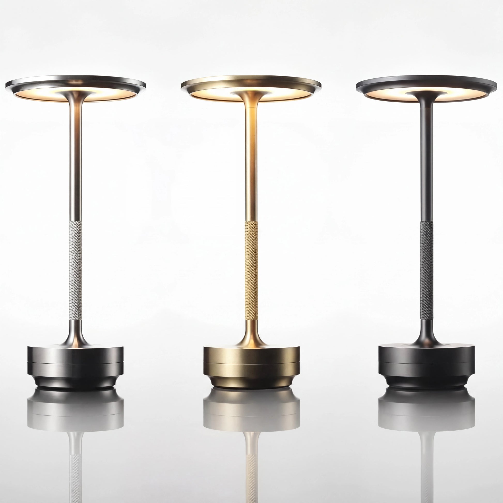 Lámpara de mesa inalámbrica recargable Eclara Ilumina tres colores dorado negro plateado tactil LED USB sin cables decoracion hogar salon