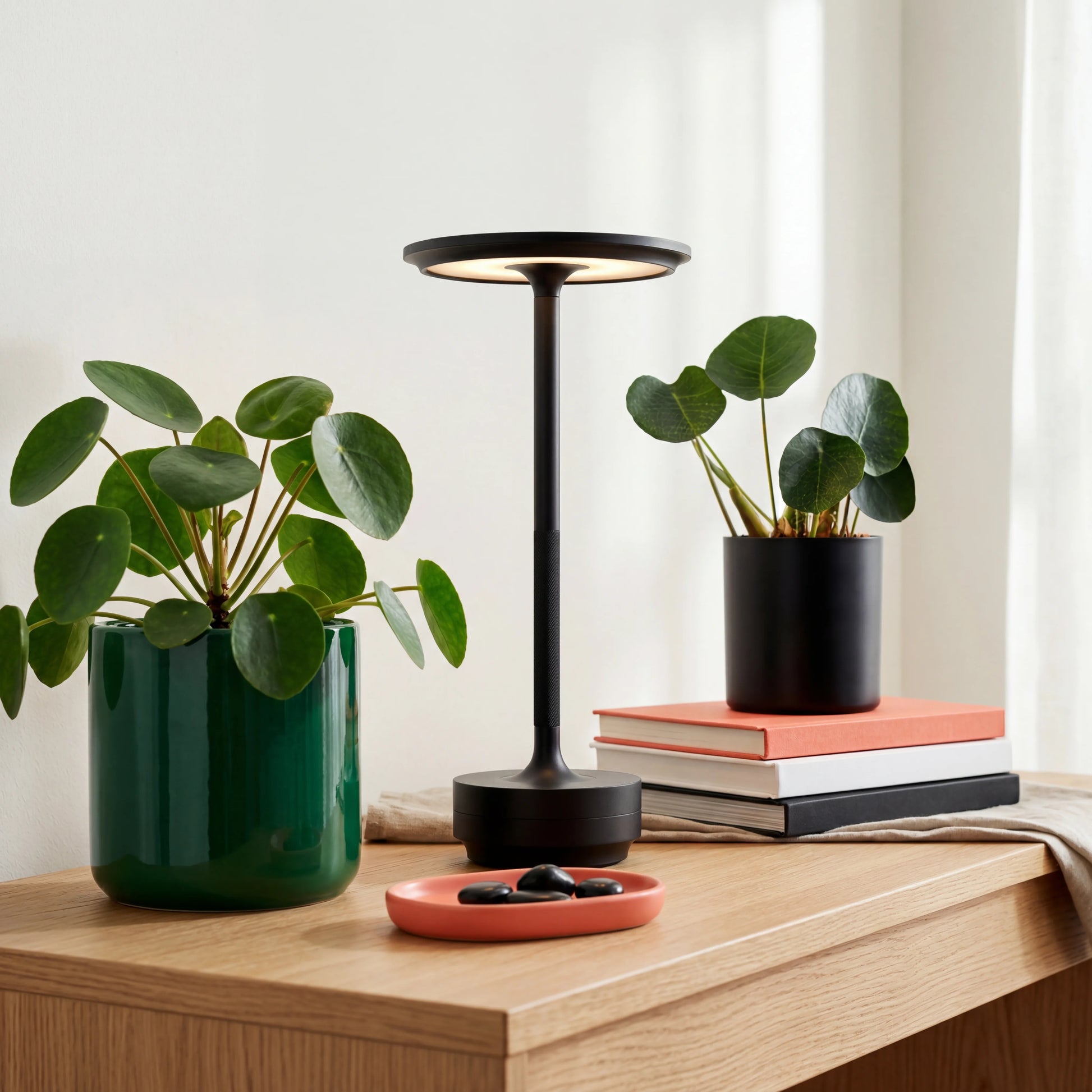 Lámpara de mesa inalámbrica recargable Eclara Ilumina acabado plateado decoración nórdica premium interior